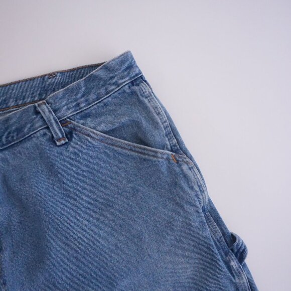 Vintage Rustler Carpenter Dungaree Mid-wash Wide-leg Blue Denim Jeans 38X30 - Picture 6 of 15